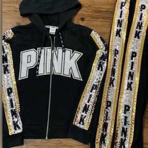 PINK VS BLING GLITTER JACKET AND JOGGER OUTFIT LARGE
